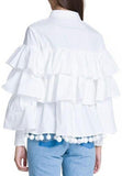 Pom Pom Tiered Shirt, White - DESIGNER INSPIRED FASHIONS