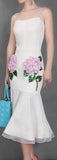 Floral-Appliques Embellished Flared-Hem Midi Dress in White