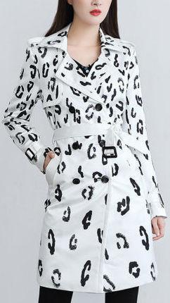 Cheetah Print Trench Coat in White - DESIGNER INSPIRED FASHIONS