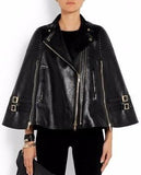 Faux-Leather Biker Cape Jacket in Black - DESIGNER INSPIRED FASHIONS