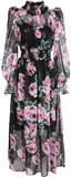 Roses Printed Silk & Chiffon Blend Midi Dress