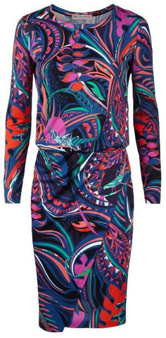 'Grasshopper' Long Sleeve Ruched Silk Dress - DESIGNER INSPIRED FASHIONS