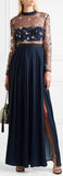 Embellished Tulle and Pleated Crepe de Chine Maxi Dress