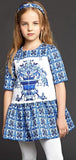 Blue & White Majolica Tile Print Tunic Dress - DESIGNER INSPIRED FASHIONS