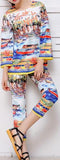 Colorful Print Top & Capri Pant Set - DESIGNER INSPIRED FASHIONS