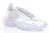 Silver Metallic Leather and White Calf Leather Low Top Trainers
