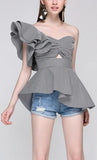 'MarÌ_a De M̬dici' Asymmetrical Peplum Gingham Top - DESIGNER INSPIRED FASHIONS