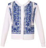 Porcelain Print Knit Cardigan Sweater, Red or Blue - DESIGNER INSPIRED FASHIONS
