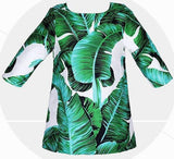 Banana Leaf Print Long Sleeve Dress - DESIGNER INSPIRED FASHIONS