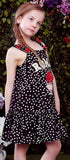 'Rome' Embroidered Polka Dot Print Floral-Appliques Dress, Black or White - DESIGNER INSPIRED FASHIONS