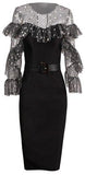 Ruffled Polka Dot Mesh Belted Dress