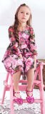 Floral Print Silk Dress with Appliques