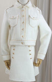 Embellished White Wool-Blend Jacket and Skirt Set