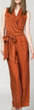 Draped V-Neck Jumpsuit - (Light Blue, Green, Terracotta Red) - DESIGNER INSPIRED FASHIONS
