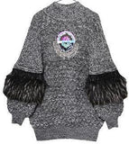 Ostrich Feather Sequin Embellished Knit Sweater - DESIGNER INSPIRED FASHIONS