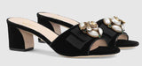 Velvet Mid-Heel Slide with Bee - Black or Red