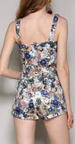 Floral-Appliques Bustier Top & High-Waist Short Set