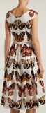 Butterfly-Print Pleated Cotton Dress