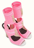 Knitted Open-Toe Sandals - Pink - DESIGNER INSPIRED FASHIONS