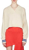 Cold-Shoulder Striped Sweater, Beige