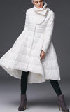 Asymmetrical Flared Puffer Coat, White