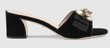 Velvet Mid-Heel Slide with Bee - Black or Red