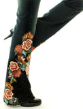 Beaded Floral Embroidered Flared Jeans - DESIGNER INSPIRED FASHIONS