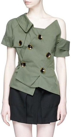 Button-Embellished Asymmetric Top - DESIGNER INSPIRED FASHIONS