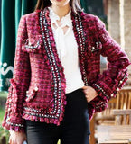 Fringed Tweed Knit Jacket in Red or Grey - DESIGNER INSPIRED FASHIONS