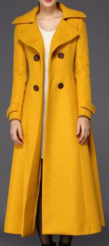 Full-Length Wool Pea Coat in Yellow - DESIGNER INSPIRED FASHIONS