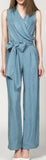 Draped V-Neck Jumpsuit - (Light Blue, Green, Terracotta Red) - DESIGNER INSPIRED FASHIONS