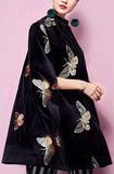 Velour Cape Coat with Embroidery - DESIGNER INSPIRED FASHIONS