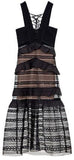 Black Lace Tie-Up Front Long Dress - DESIGNER INSPIRED FASHIONS