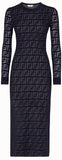 'FF' Intarsia Knit Midi Dress, Dark Blue | DESIGNER INSPIRED FASHIONS