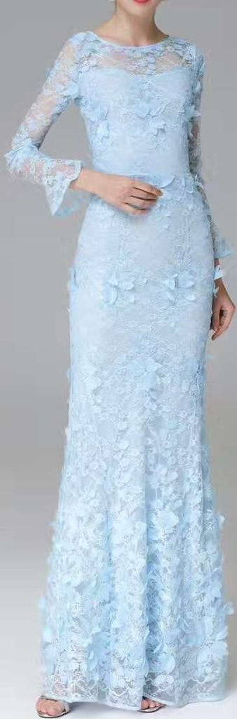 Lace-Applique Gown - Light Blue or White - DESIGNER INSPIRED FASHIONS