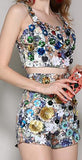Floral-Appliques Bustier Top & High-Waist Short Set