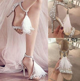 White Suede and Hot Fix Crystal Embellished Sandals - DESIGNER INSPIRED FASHIONS