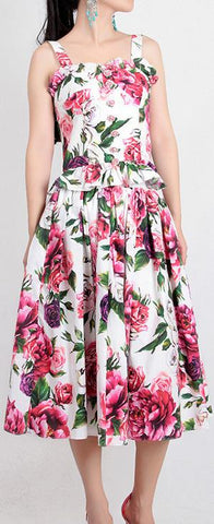 Peony Print Ruffled Bustier Top and Skirt Set