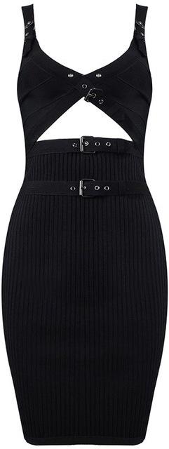 Black Buckled Ribbed Cutout Mini Dress