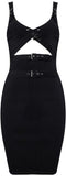 Black Buckled Ribbed Cutout Mini Dress