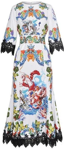 Printed Lace Trim Dress