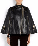 Faux-Leather Biker Cape Jacket in Black - DESIGNER INSPIRED FASHIONS