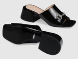 Patent Leather Mid-Heel Slide