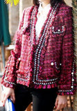 Fringed Tweed Knit Jacket in Red or Grey - DESIGNER INSPIRED FASHIONS