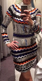 Sequin Embellished Chevron Sweater Dress-Silver - DESIGNER INSPIRED FASHIONS