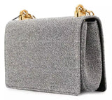 Crossbody Lurex Metallic Shoulder Bag with Chain Strap -Silver or Gold