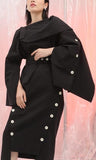 Button-Embellished Backless Dress- Apricot or Black