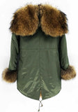 Fur Lined and Trimmed Parka Coat - Blue or Green