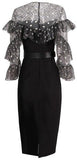 Ruffled Polka Dot Mesh Belted Dress