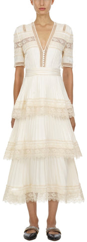 Cream Tiered Midi Dress